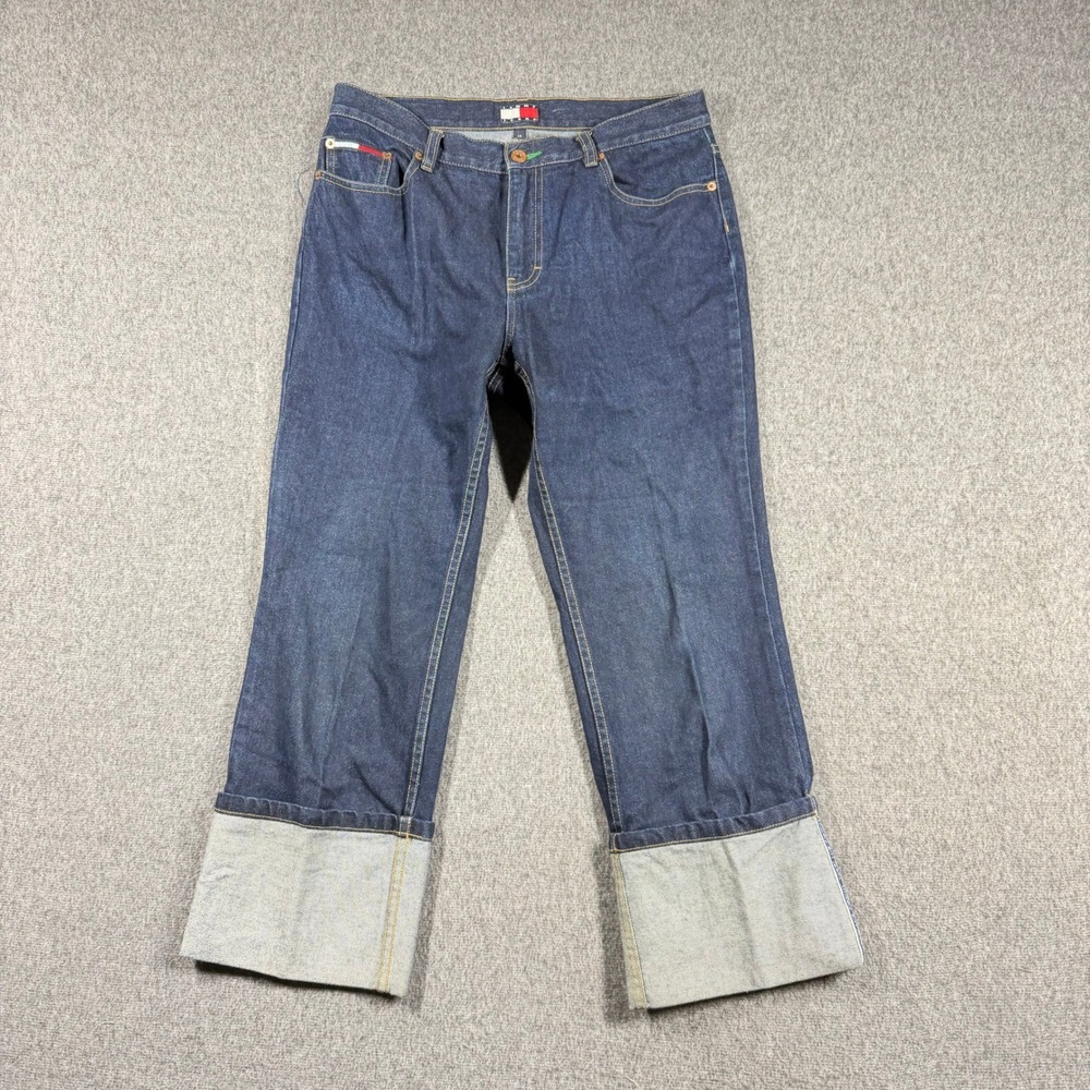Tommy Hilfiger Tommy Girl Vintage Wide Cuff‎ Dark Wash Denim Jeans Womens 13